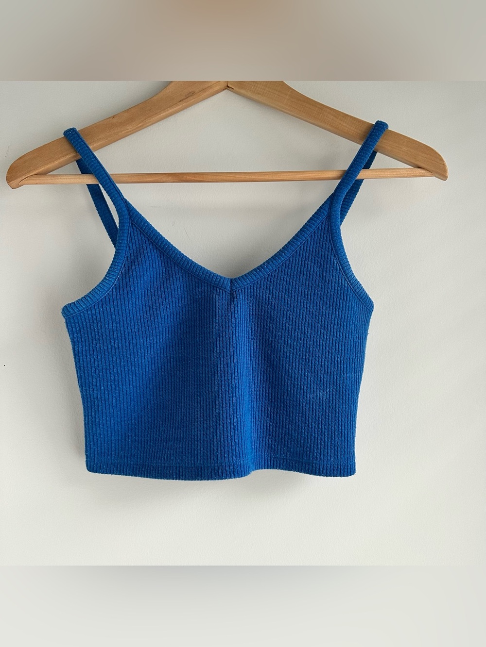 OAK + FORT Royal Blue Ribbed V-Neck Cropped Tank